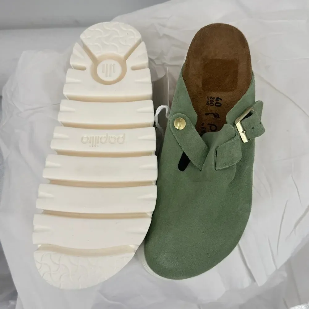 Birkenstock Boston Chunky Platform Clog Shoe  Green Tea Suede  40 9.5 NEW